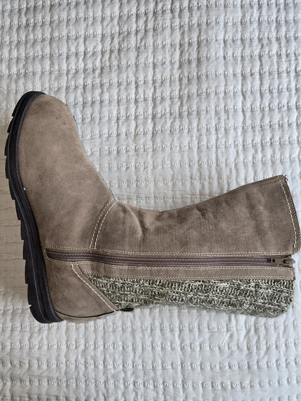 Muk Luks Taupe Suede Mid-Calf Boots with Knit Cuff
